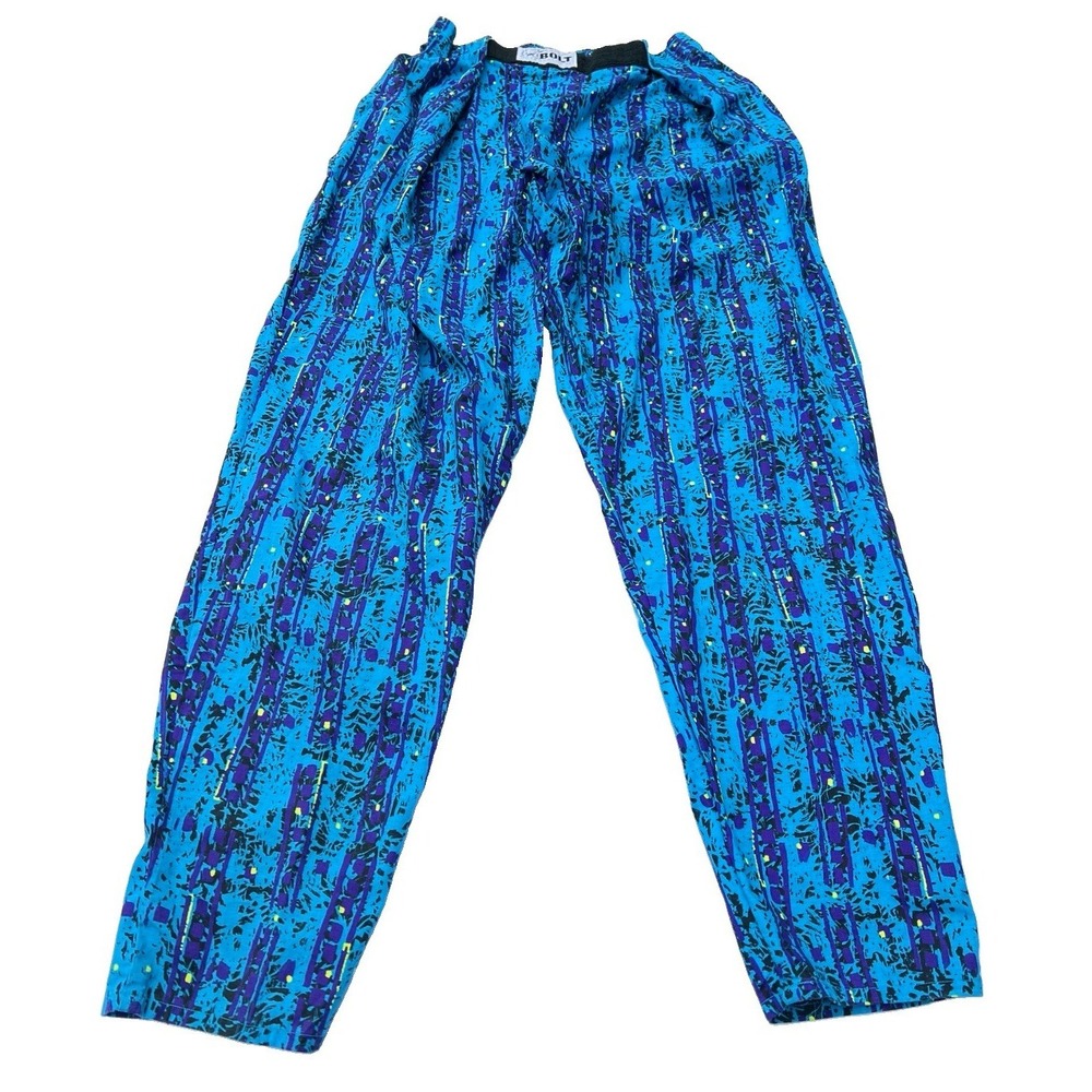 Vintage Lightning Bolt Surf Pants USA Large Blue Purple Beach Joggers 80s 90s